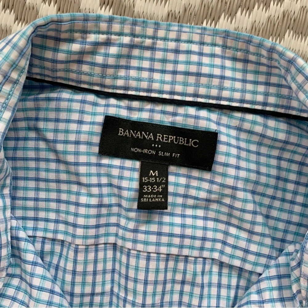 Banana Republic Light Blue Plaid Gingham Long Sleeve Button Down Shirt Slim M